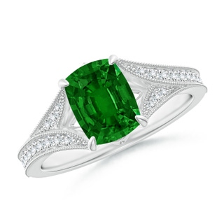 8x6mm AAAA Vintage Inspired Cushion Rectangular Emerald Split Shank Engagement Ring in P950 Platinum