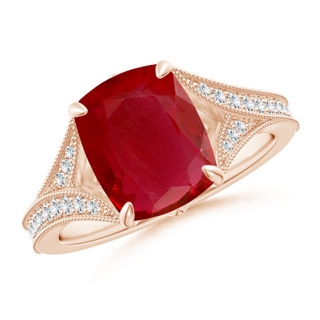 10x8mm AA Vintage Inspired Cushion Rectangular Ruby Split Shank Engagement Ring in 9K Rose Gold