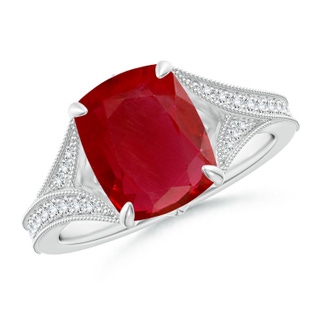 10x8mm AA Vintage Inspired Cushion Rectangular Ruby Split Shank Engagement Ring in P950 Platinum