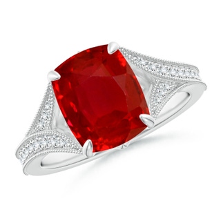 10x8mm AAA Vintage Inspired Cushion Rectangular Ruby Split Shank Engagement Ring in P950 Platinum