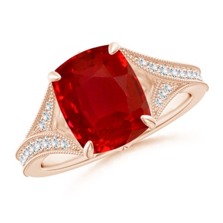 10x8mm AAA Vintage Inspired Cushion Rectangular Ruby Split Shank Engagement Ring in Rose Gold