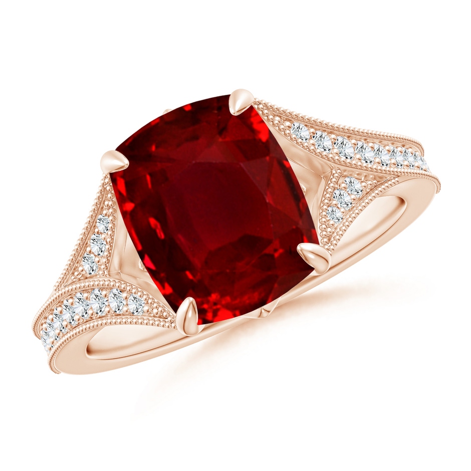 10x8mm AAAA Vintage Inspired Cushion Rectangular Ruby Split Shank Engagement Ring in 9K Rose Gold 