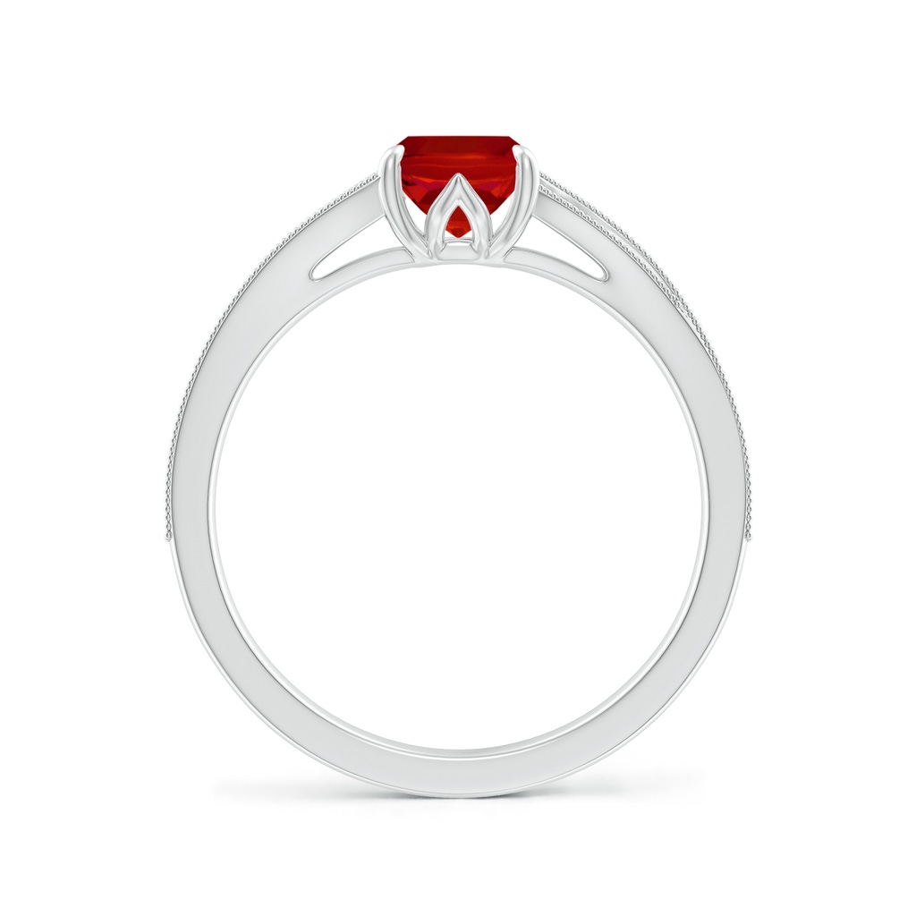 7x5mm AAA Vintage Inspired Cushion Rectangular Ruby Split Shank Engagement Ring in White Gold - side 199