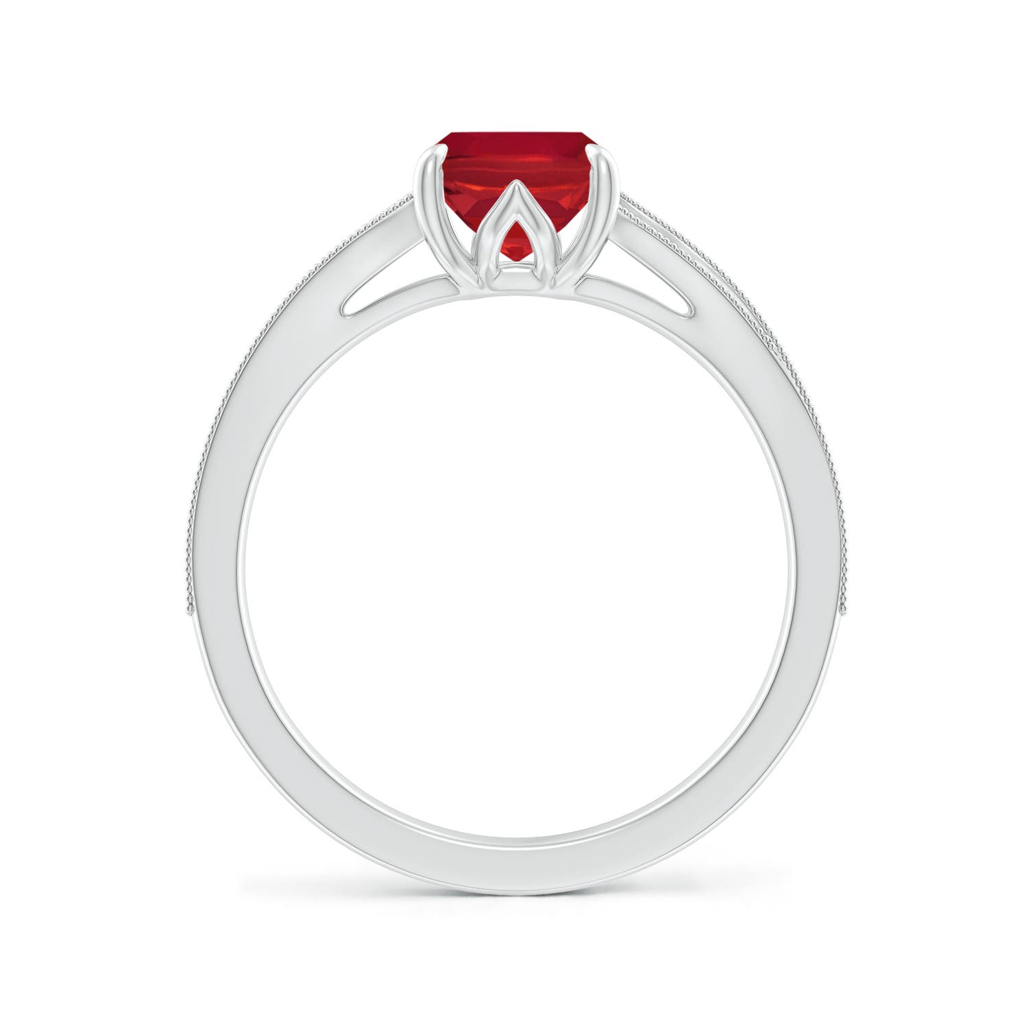 8x6mm AA Vintage Inspired Cushion Rectangular Ruby Split Shank Engagement Ring in White Gold