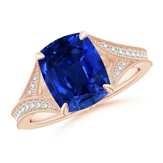 10x8mm AAAA Vintage Inspired Cushion Rectangular Blue Sapphire Split Shank Engagement Ring in Rose Gold