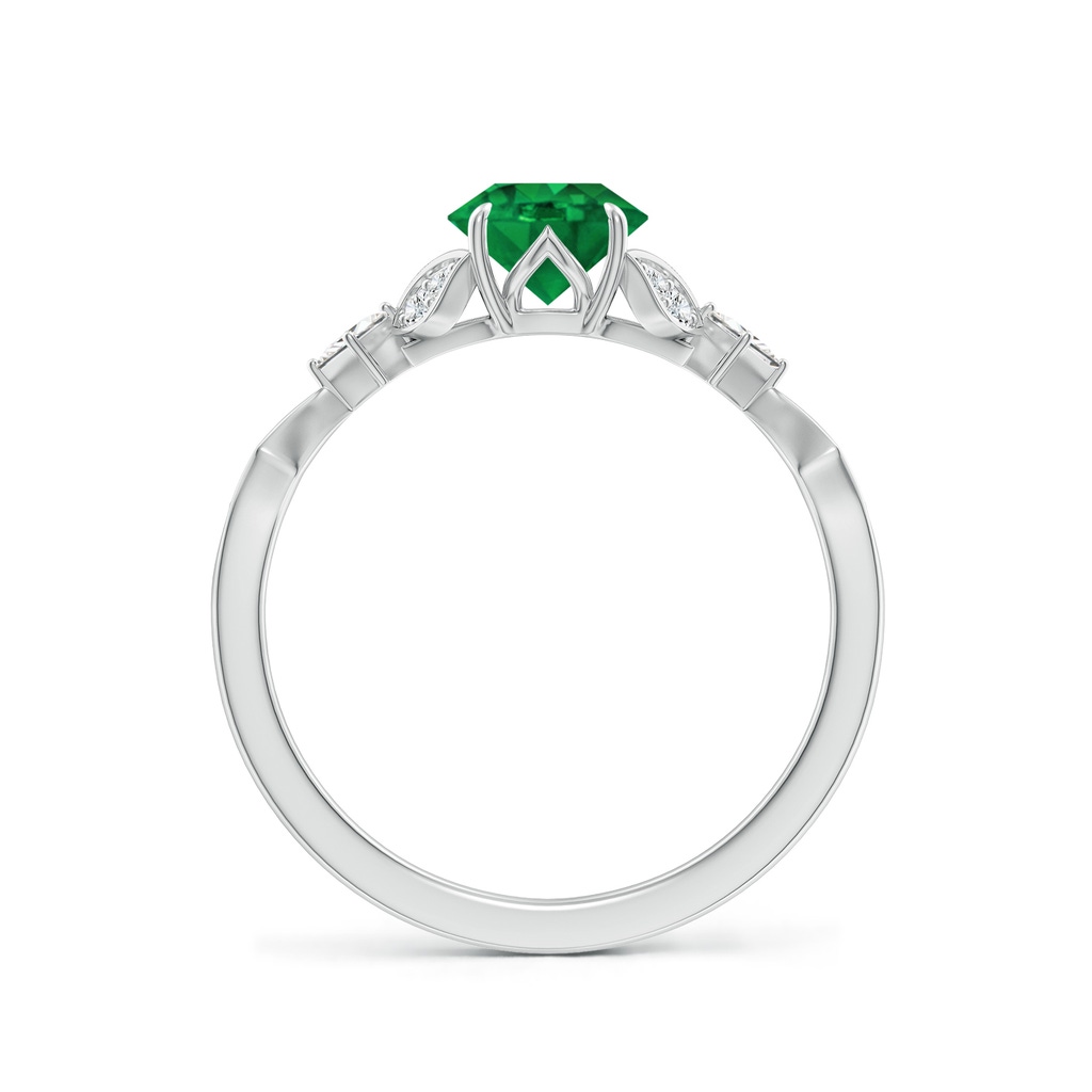 6mm AAA Vintage Style Round Emerald Engagement Ring with Leaf Motifs in White Gold - side 199