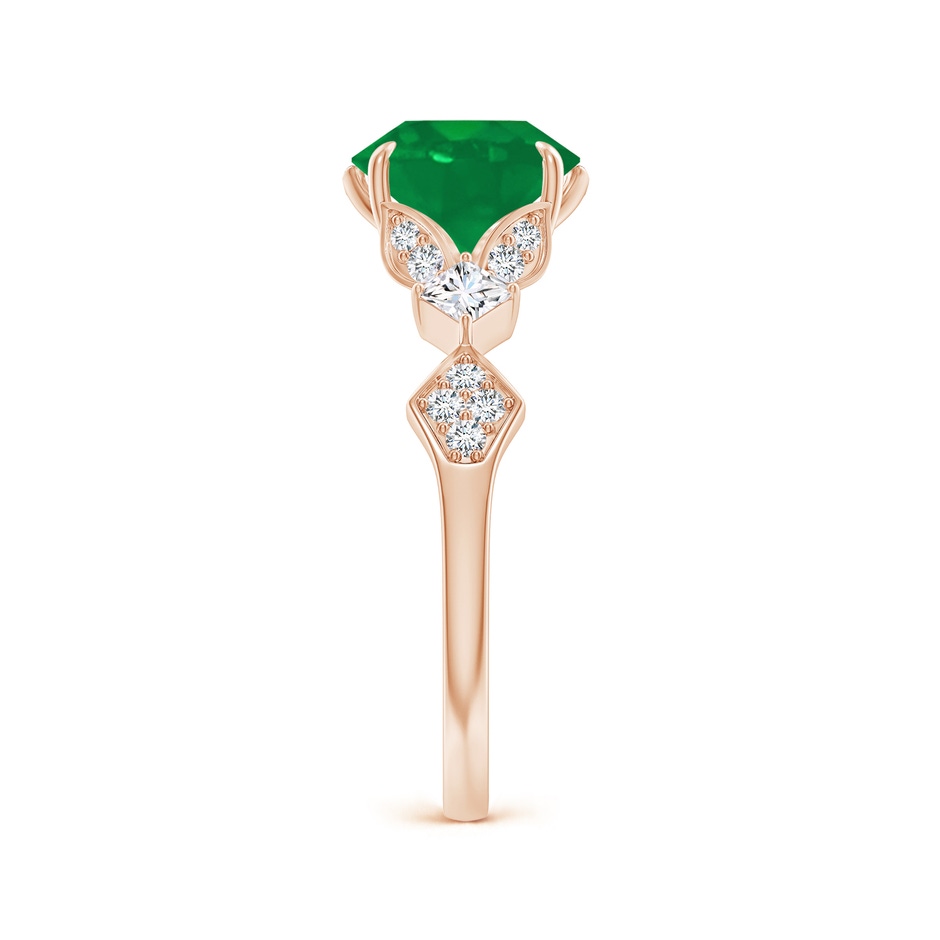 8mm AA Vintage Style Round Emerald Engagement Ring with Leaf Motifs in Rose Gold side 299