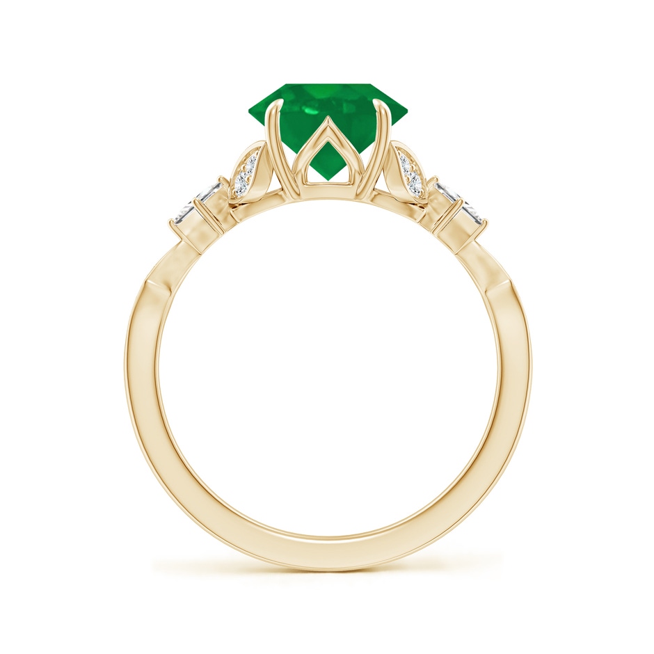 8mm AA Vintage Style Round Emerald Engagement Ring with Leaf Motifs in Yellow Gold side 199