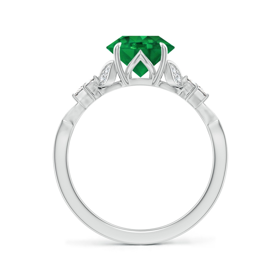 8mm AAA Vintage Style Round Emerald Engagement Ring with Leaf Motifs in White Gold side 199