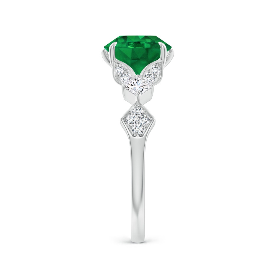 8mm AAA Vintage Style Round Emerald Engagement Ring with Leaf Motifs in White Gold side 299