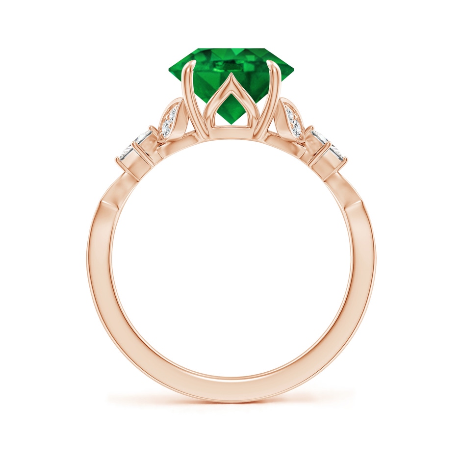 9mm AAAA Vintage Style Round Emerald Engagement Ring with Leaf Motifs in Rose Gold side 199