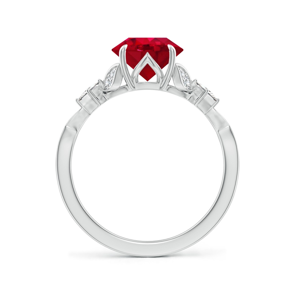 8mm AAA Vintage Style Round Ruby Engagement Ring with Leaf Motifs in White Gold side 199