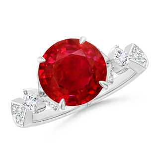 9mm AAA Vintage Style Round Ruby Engagement Ring with Leaf Motifs in P950 Platinum