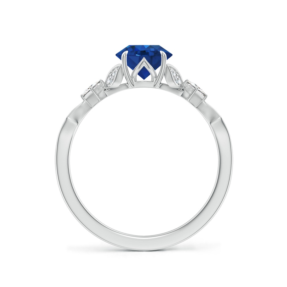 6.5mm AAA Vintage Style Round Blue Sapphire Engagement Ring with Leaf Motifs in White Gold side 199