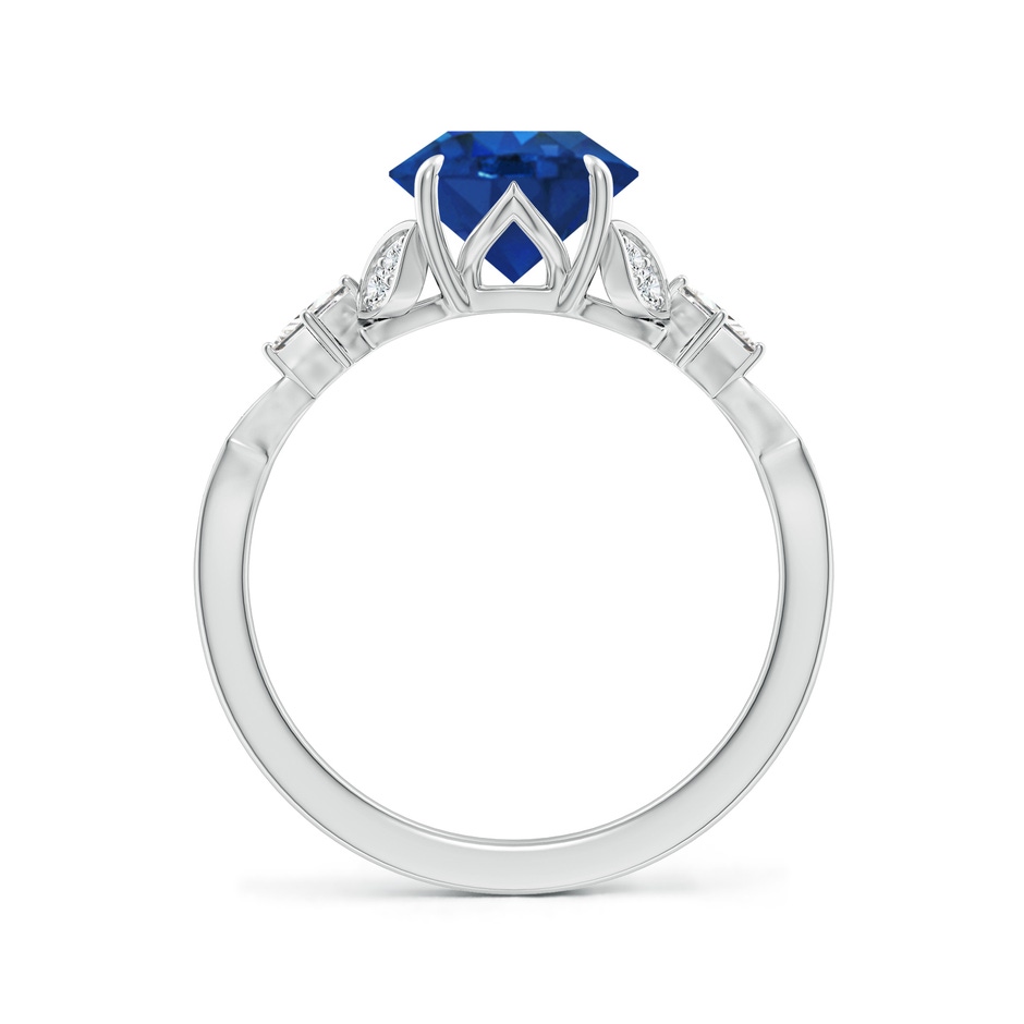 8mm AAA Vintage Style Round Blue Sapphire Engagement Ring with Leaf Motifs in White Gold side 199