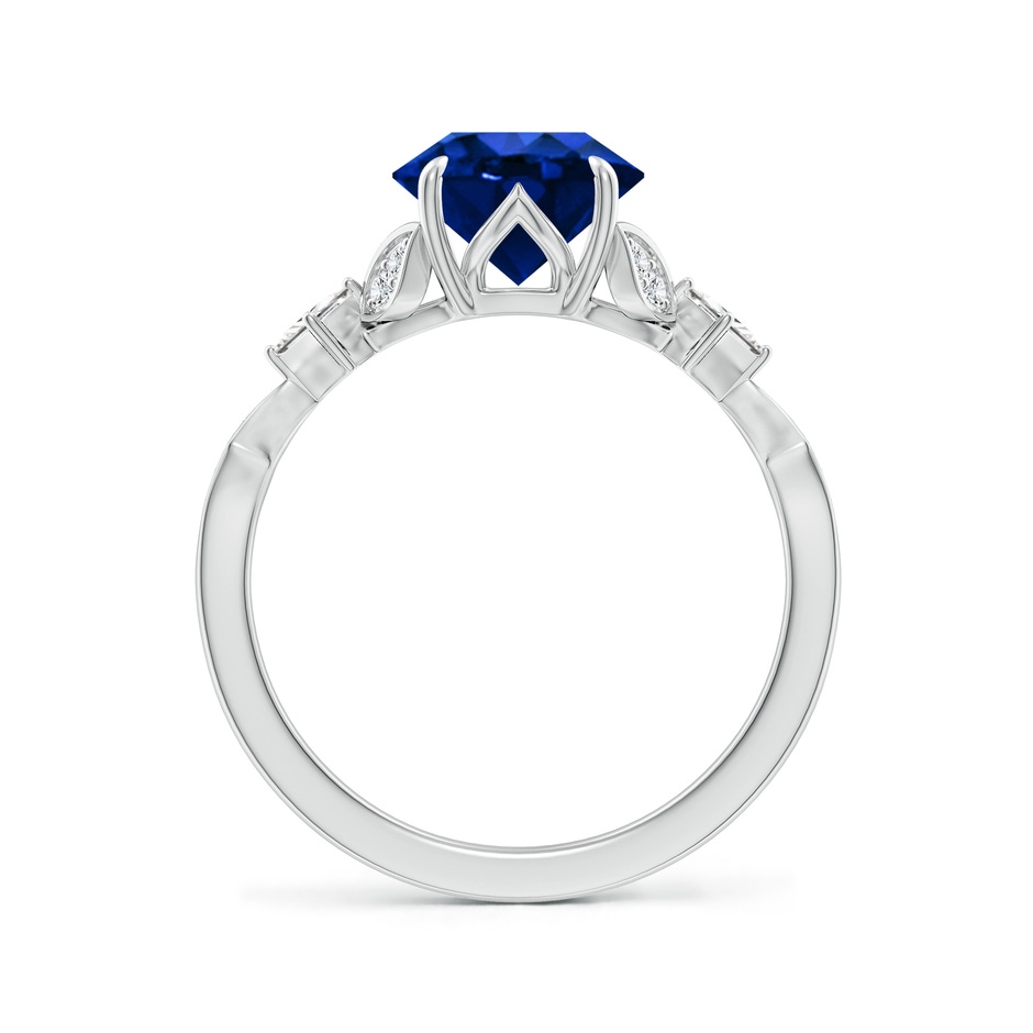 8mm Lab-Grown Vintage Style Round Blue Sapphire Engagement Ring with Leaf Motifs in 18K White Gold side 199