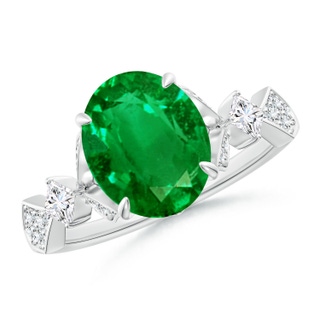 10x8mm AAAA Vintage Style Oval Emerald Engagement Ring with Leaf Motifs in P950 Platinum