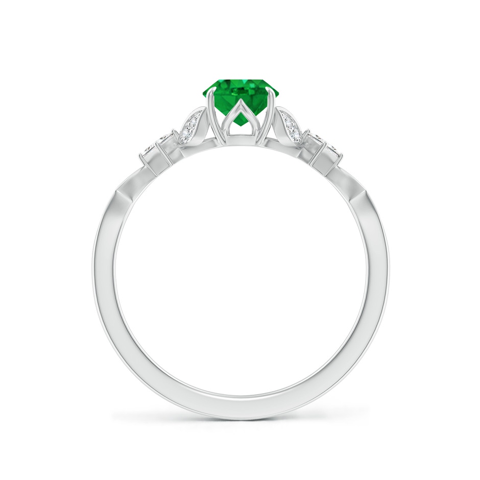 7x5mm AAA Vintage Style Oval Emerald Engagement Ring with Leaf Motifs in White Gold side 199