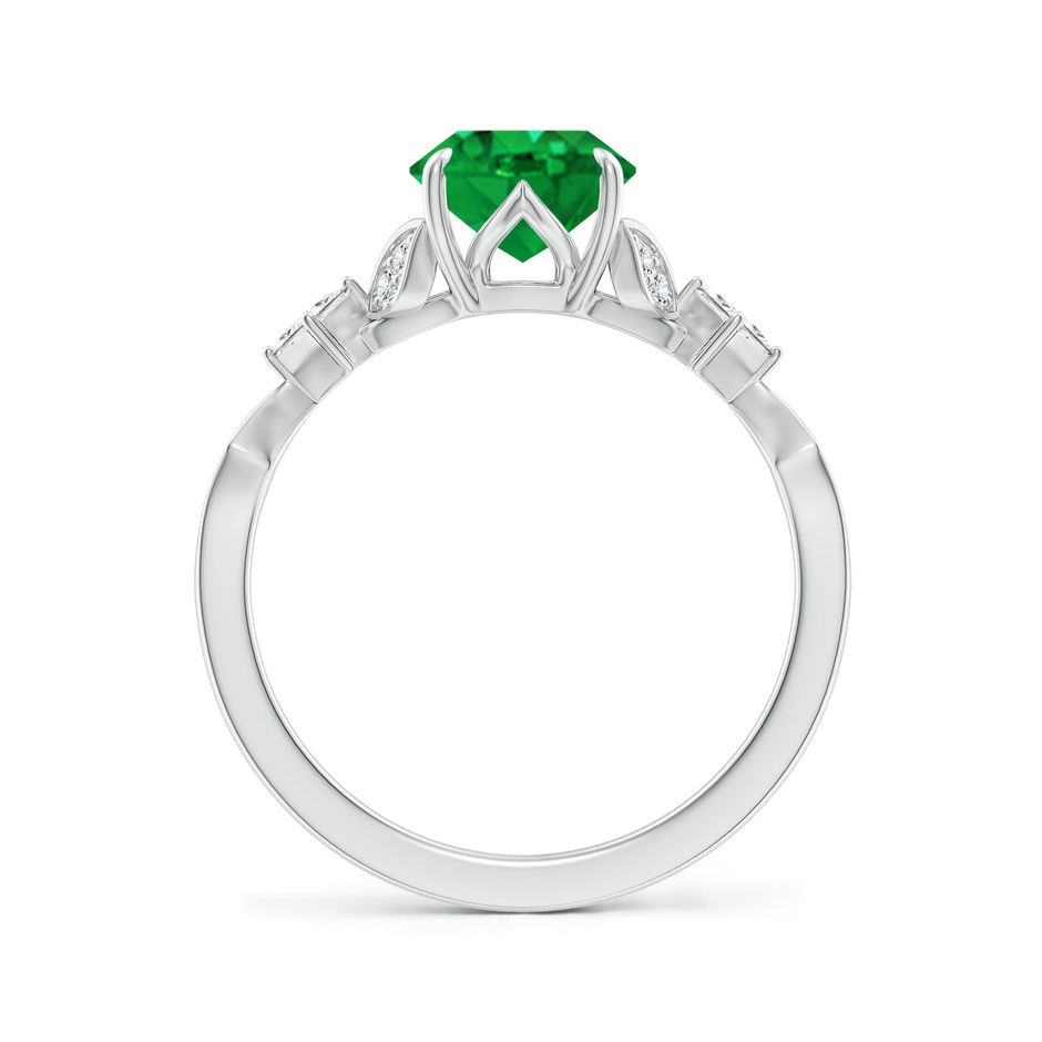 9x7mm AAA Vintage Style Oval Emerald Engagement Ring with Leaf Motifs in White Gold side 199