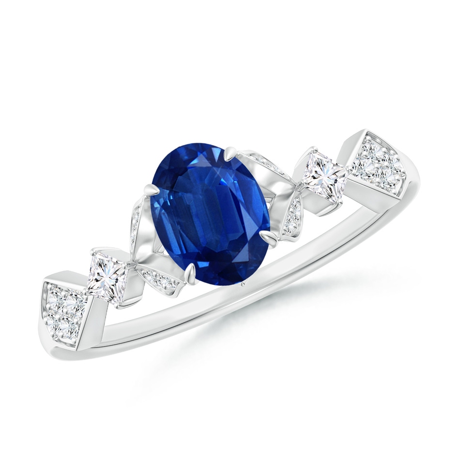 7x5mm AAA Vintage Style Oval Blue Sapphire Engagement Ring with Leaf Motifs in P950 Platinum 