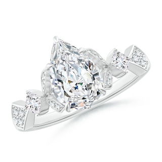 10x6.5mm GVS2 Vintage Style Pear Diamond Engagement Ring with Leaf Motifs in P950 Platinum