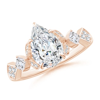 10x6.5mm GVS2 Vintage Style Pear Diamond Engagement Ring with Leaf Motifs in Rose Gold