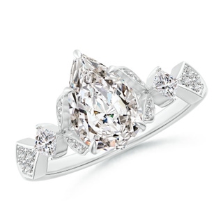 10x6.5mm IJI1I2 Vintage Style Pear Diamond Engagement Ring with Leaf Motifs in P950 Platinum