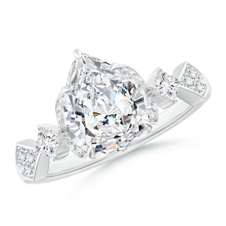 10x8mm GVS2 Vintage Style Pear Diamond Engagement Ring with Leaf Motifs in P950 Platinum