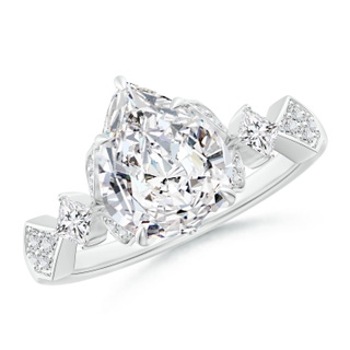 10x8mm HSI2 Vintage Style Pear Diamond Engagement Ring with Leaf Motifs in P950 Platinum