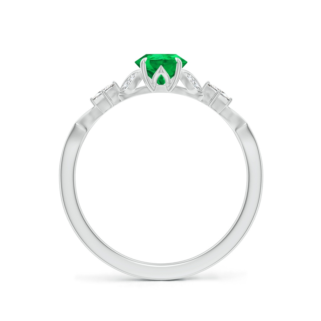 7x5mm AAA Vintage Style Pear Emerald Engagement Ring with Leaf Motifs in 18K White Gold - side 199