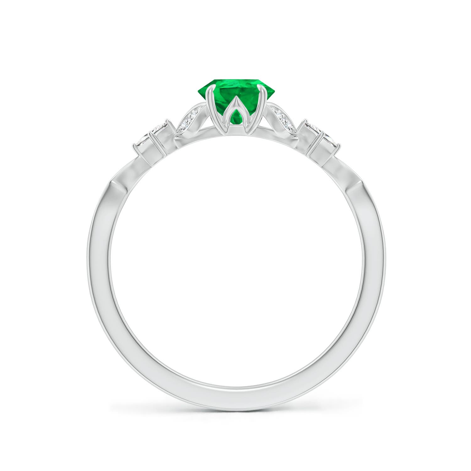 7x5mm AAA Vintage Style Pear Emerald Engagement Ring with Leaf Motifs in White Gold