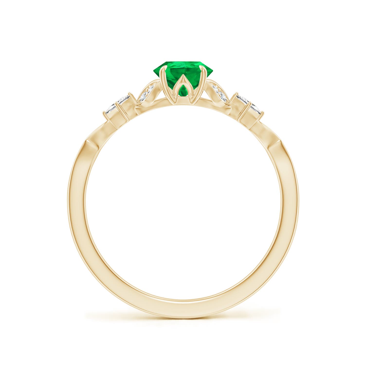 7x5mm AAA Vintage Style Pear Emerald Engagement Ring with Leaf Motifs in Yellow Gold