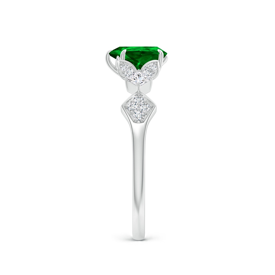 7x5mm AAAA Vintage Style Pear Emerald Engagement Ring with Leaf Motifs in White Gold side 299