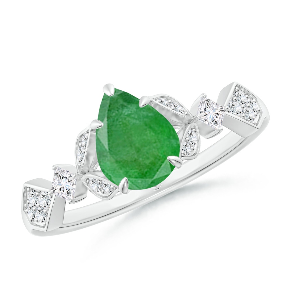 8x6mm A Vintage Style Pear Emerald Engagement Ring with Leaf Motifs in P950 Platinum 