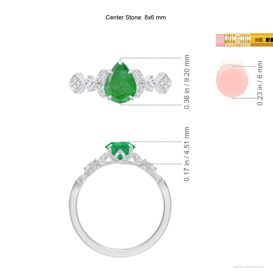 8x6mm A Vintage Style Pear Emerald Engagement Ring with Leaf Motifs in P950 Platinum ruler