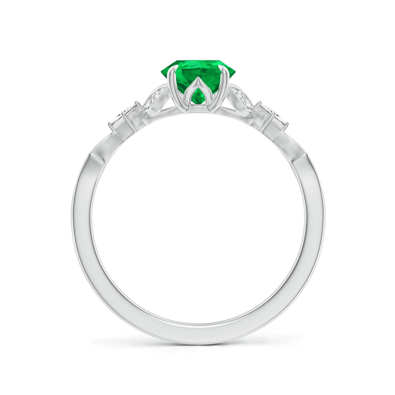 8x6mm AAA Vintage Style Pear Emerald Engagement Ring with Leaf Motifs in White Gold