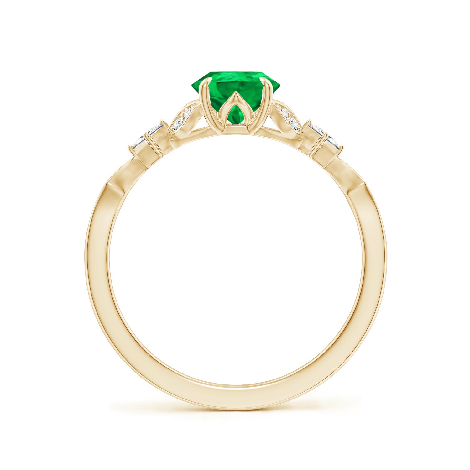 8x6mm AAA Vintage Style Pear Emerald Engagement Ring with Leaf Motifs in Yellow Gold