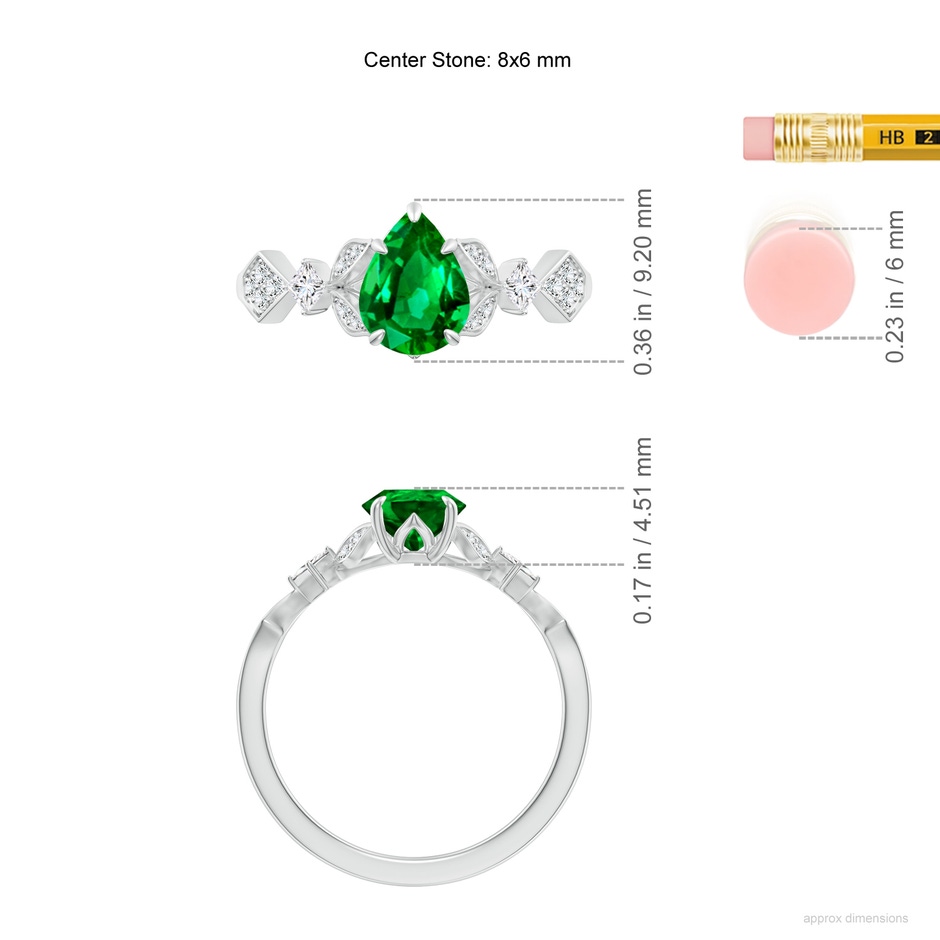 8x6mm AAAA Vintage Style Pear Emerald Engagement Ring with Leaf Motifs in P950 Platinum ruler