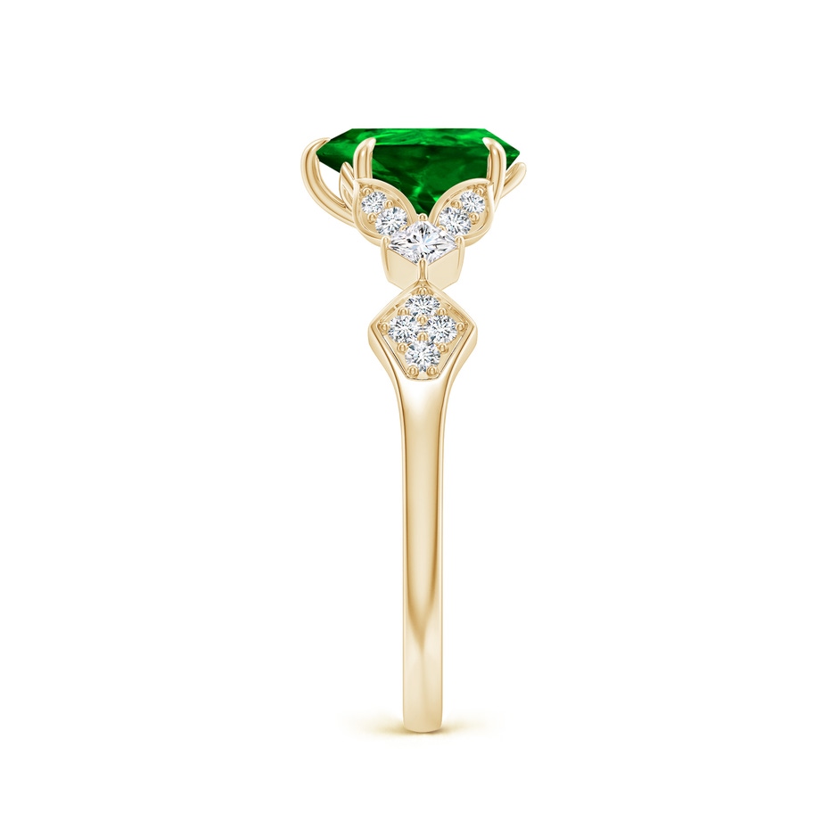 8x6mm AAAA Vintage Style Pear Emerald Engagement Ring with Leaf Motifs in Yellow Gold side 299