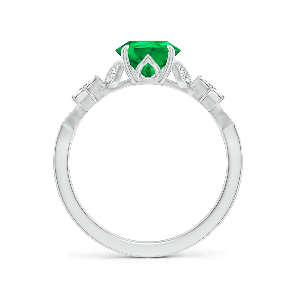 9x7mm AAA Vintage Style Pear Emerald Engagement Ring with Leaf Motifs in White Gold - side 199