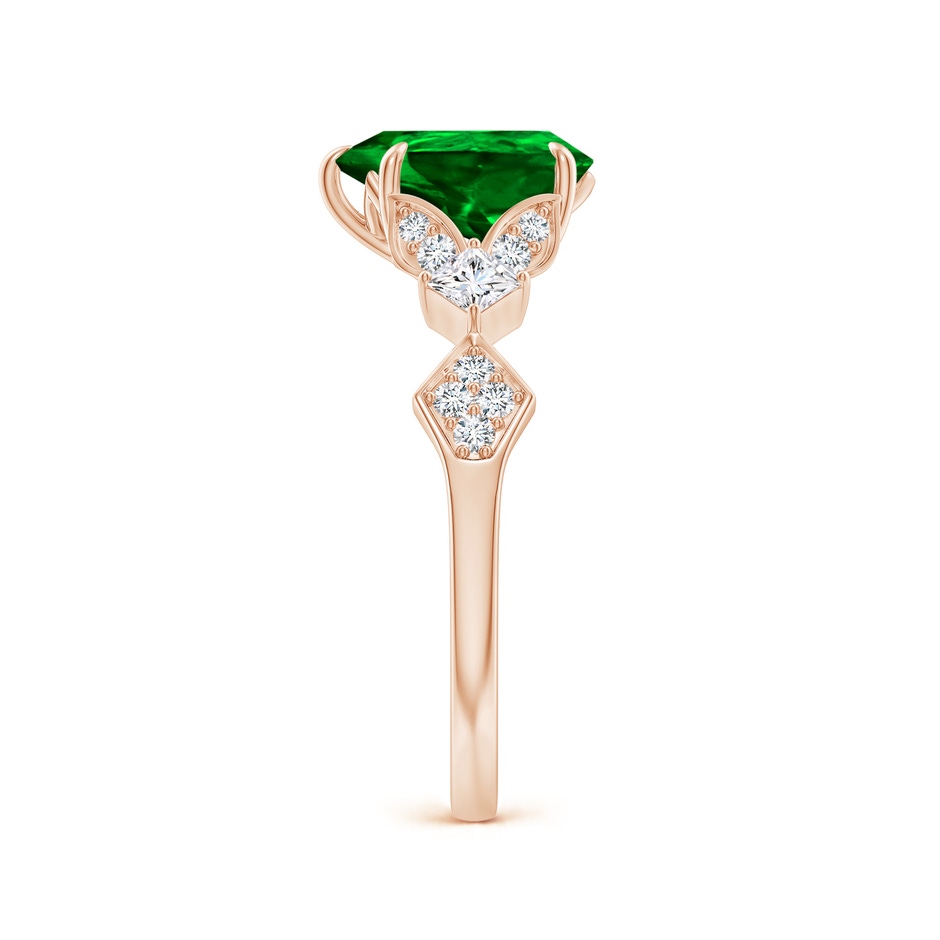 9x7mm AAAA Vintage Style Pear Emerald Engagement Ring with Leaf Motifs in Rose Gold side 299
