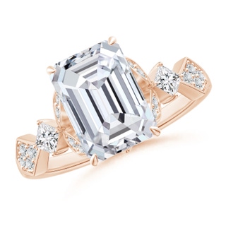 10x7mm HSI2 Vintage Style Emerald-Cut Diamond Engagement Ring with Leaf Motifs in Rose Gold