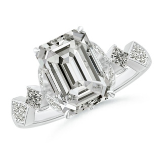 10x7mm KI3 Vintage Style Emerald-Cut Diamond Engagement Ring with Leaf Motifs in P950 Platinum