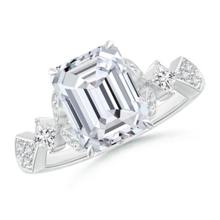 8.5x6.5mm HSI2 Vintage Style Emerald-Cut Diamond Engagement Ring with Leaf Motifs in P950 Platinum