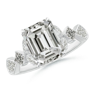 8.5x6.5mm KI3 Vintage Style Emerald-Cut Diamond Engagement Ring with Leaf Motifs in P950 Platinum