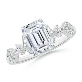 8x6mm HSI2 Vintage Style Emerald-Cut Diamond Engagement Ring with Leaf Motifs in P950 Platinum