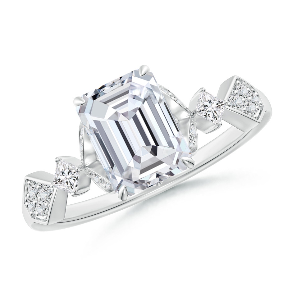 8x6mm HSI2 Vintage Style Emerald-Cut Diamond Engagement Ring with Leaf Motifs in White Gold 