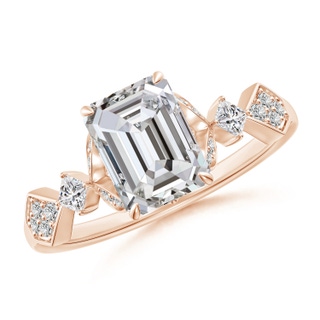 8x6mm IJI1I2 Vintage Style Emerald-Cut Diamond Engagement Ring with Leaf Motifs in 9K Rose Gold