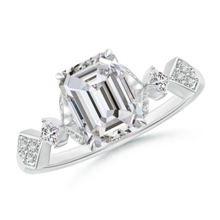 8x6mm IJI1I2 Vintage Style Emerald-Cut Diamond Engagement Ring with Leaf Motifs in P950 Platinum