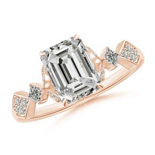 8x6mm KI3 Vintage Style Emerald-Cut Diamond Engagement Ring with Leaf Motifs in 10K Rose Gold